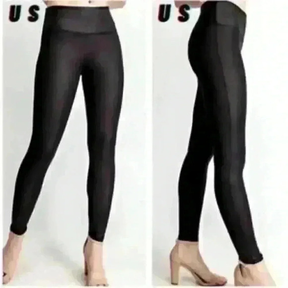 Heyson NWT Black Textured Faux Leather Leggings Black Style HL1001 Size Small - Picture 1 of 7